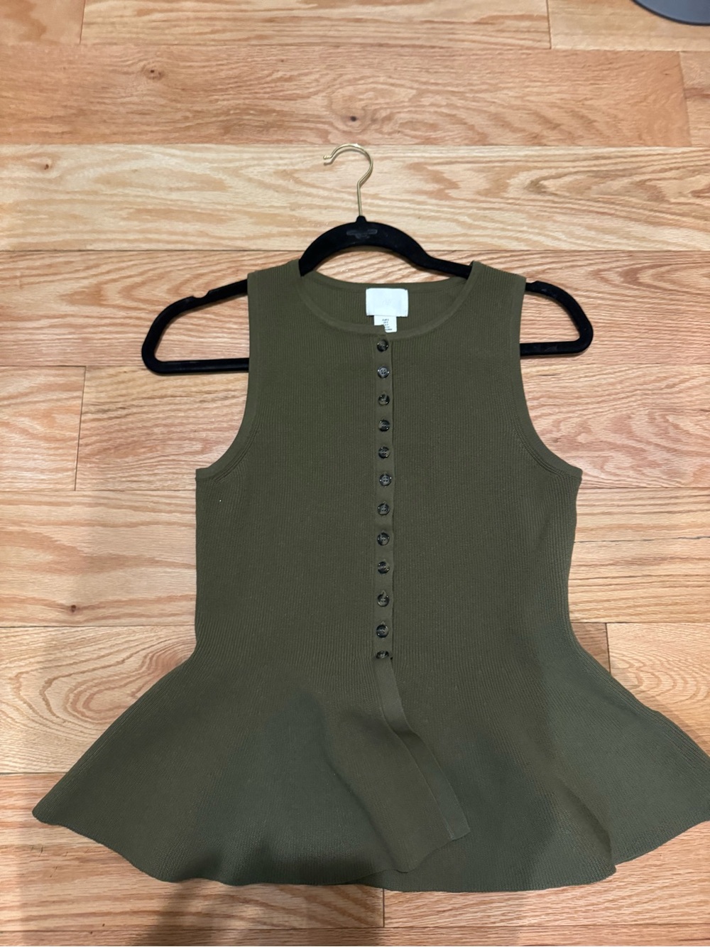 H&M Olive Green Ribbed Peplum Tank Top